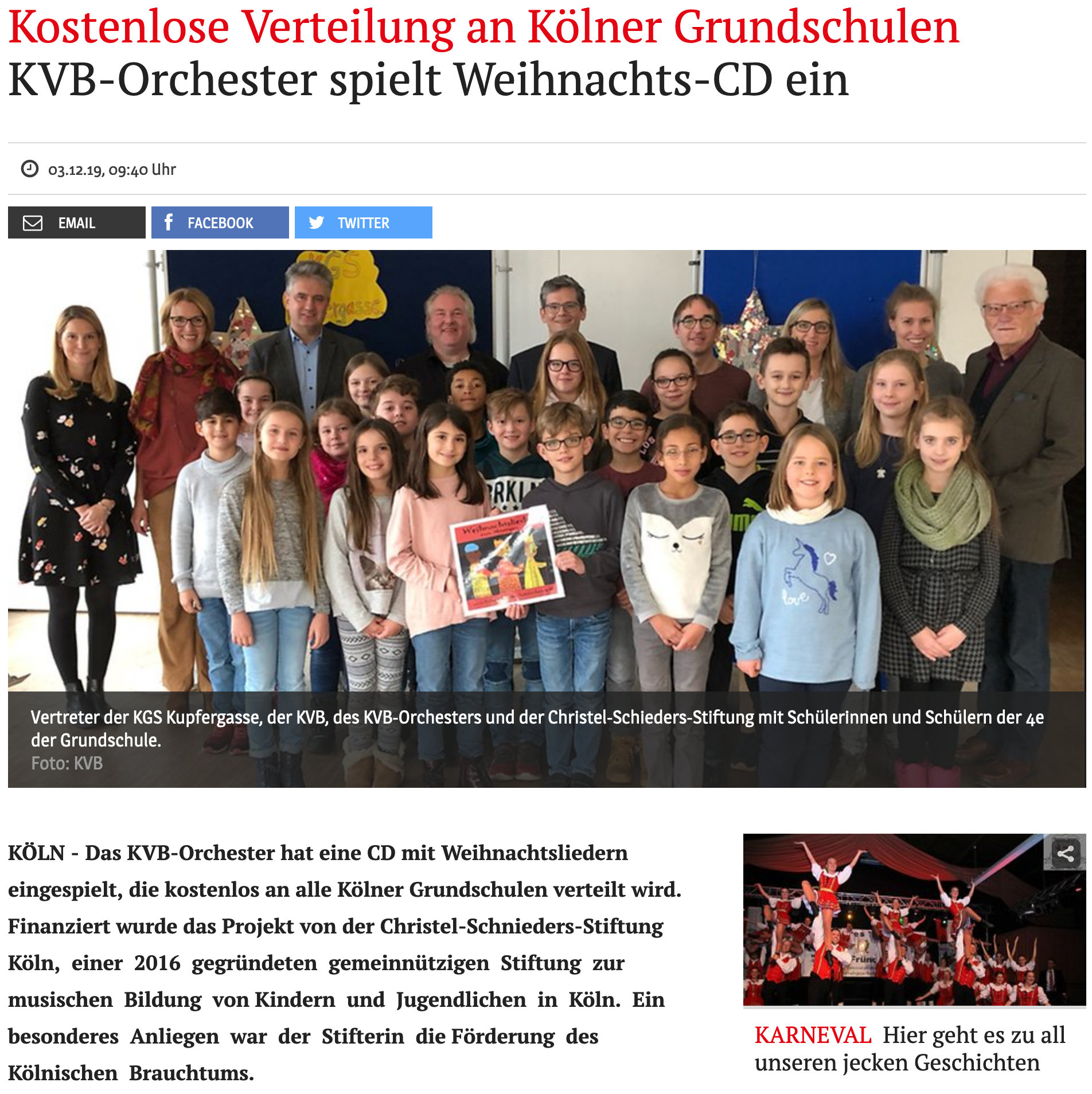 KVB-Orchester spielt Weihnachts-CD ein